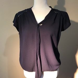 Elena Baldi Navy Short Sleeved Pussy Bow Blouse Size Small